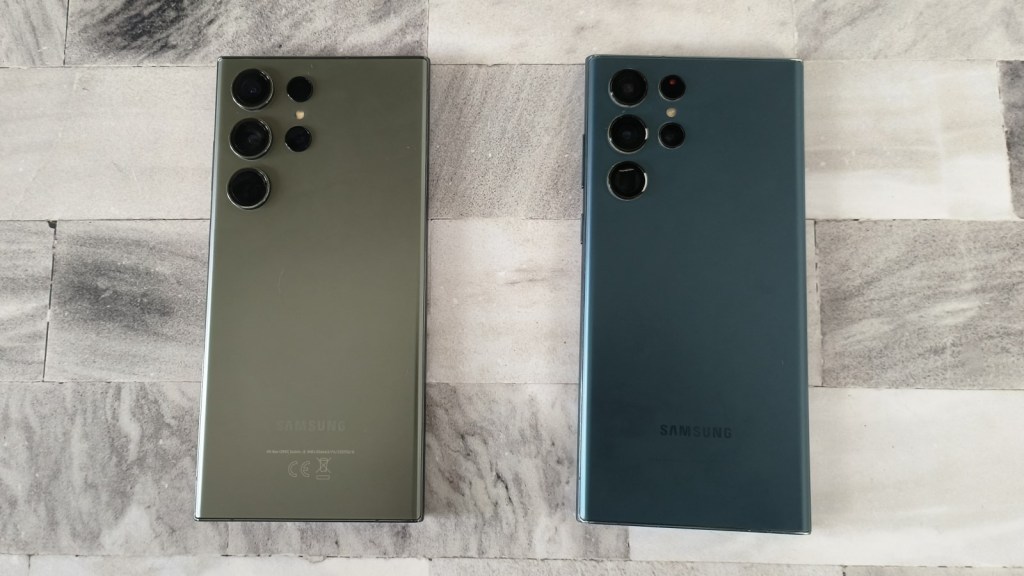 samsung galaxy s23 ultra next to a s22 ultra